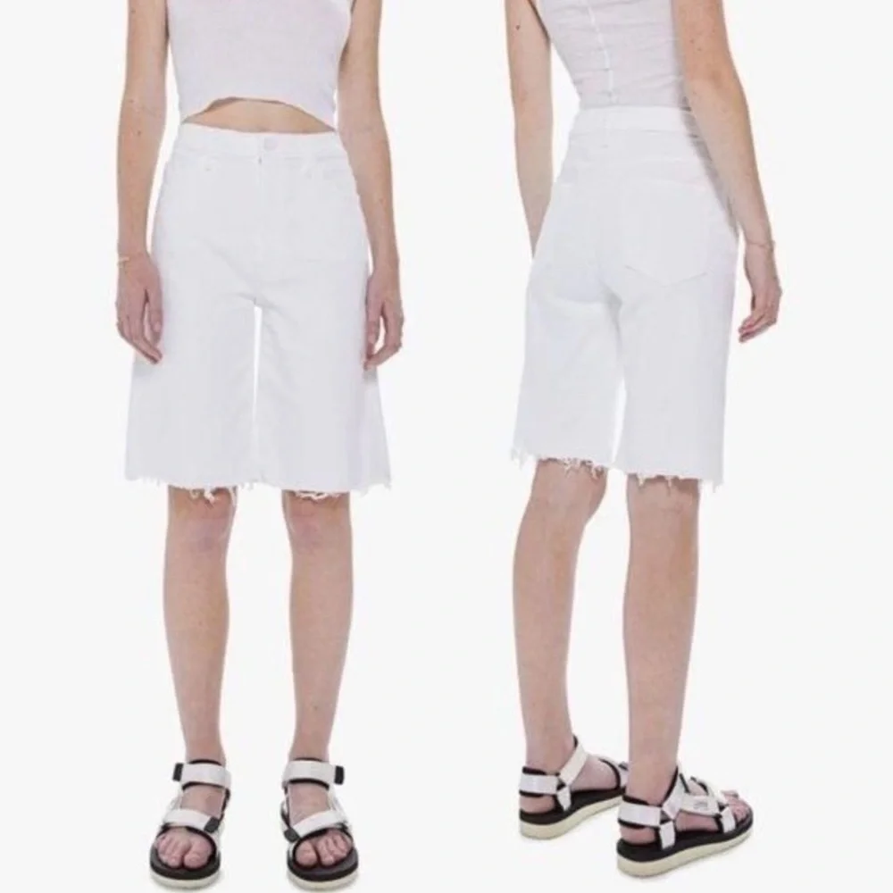 MOTHER White Denim Long Jean Shorts